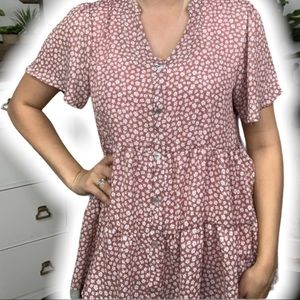 16 P.S. LOVE - MAUVE Ditsy Floral Button-down Blouse